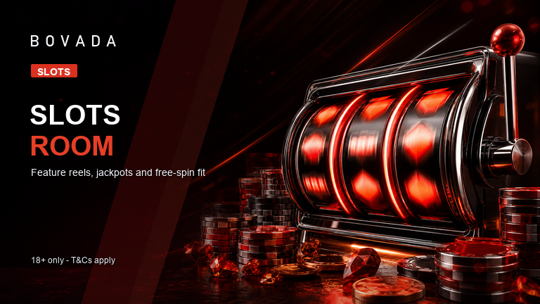 Bovada online slots lobby with glowing reels and jackpot meter